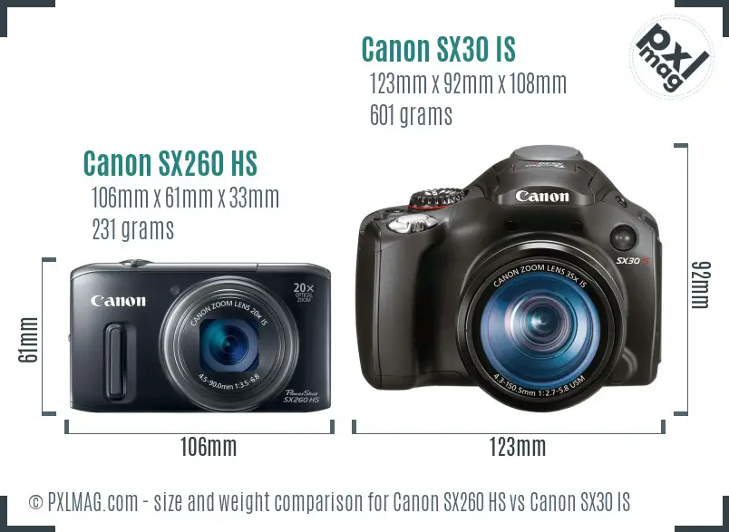 Canon SX260 HS vs Canon SX30 IS size comparison