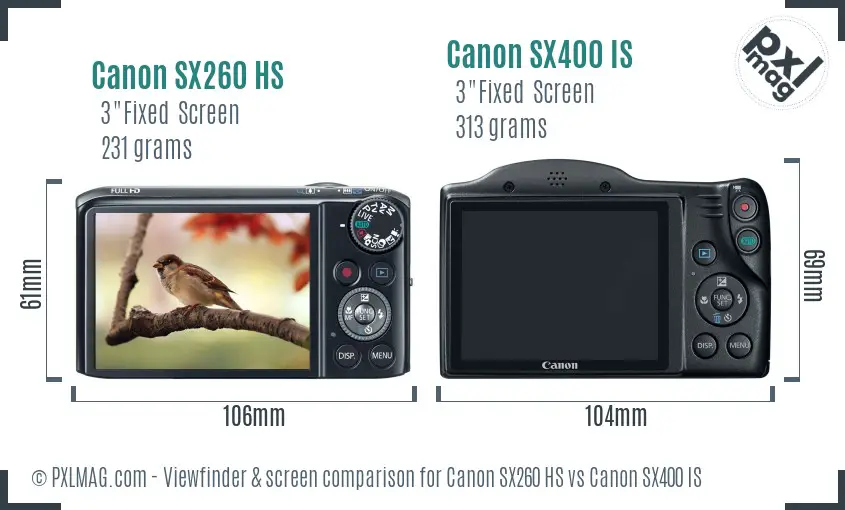Canon SX260 HS vs Canon SX400 IS Screen and Viewfinder comparison