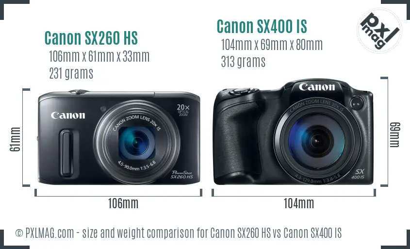 Canon SX260 HS vs Canon SX400 IS size comparison