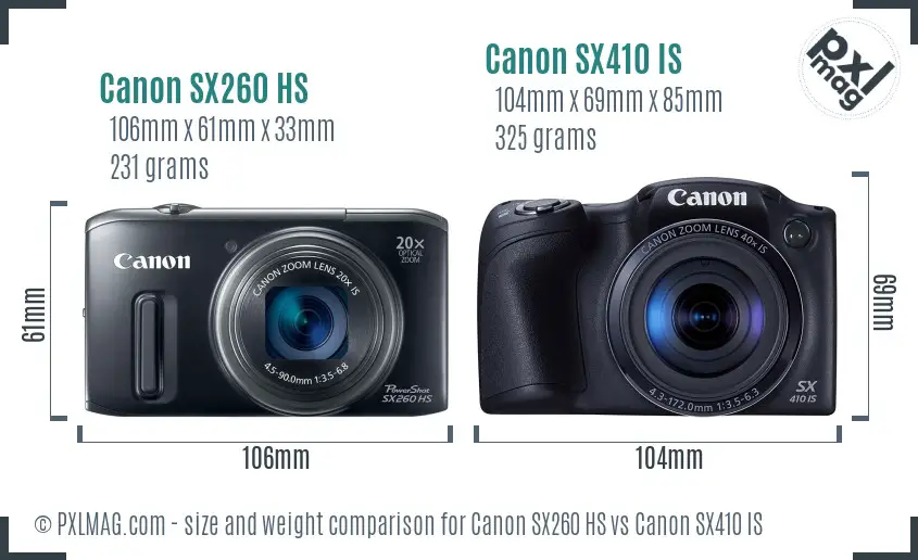 Canon SX260 HS vs Canon SX410 IS size comparison