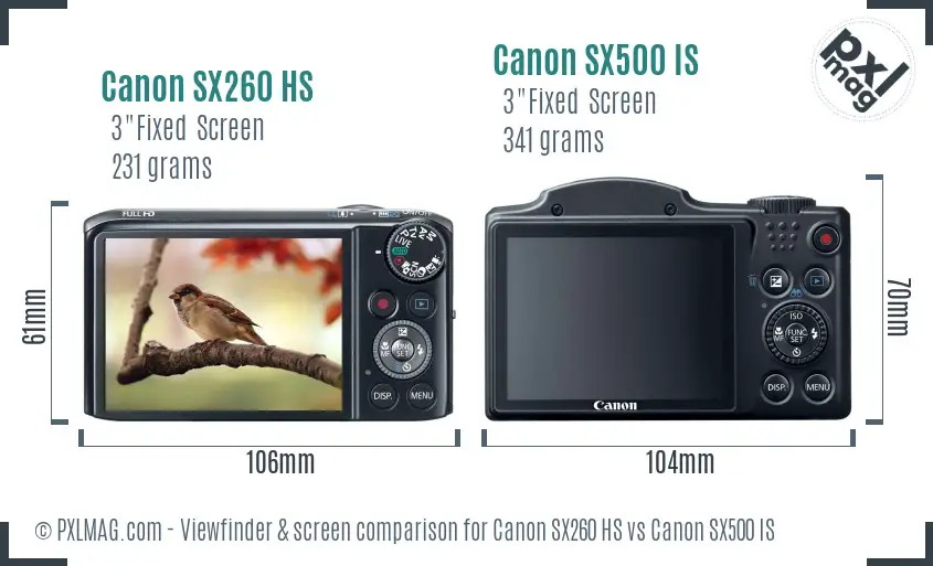 Canon SX260 HS vs Canon SX500 IS Screen and Viewfinder comparison