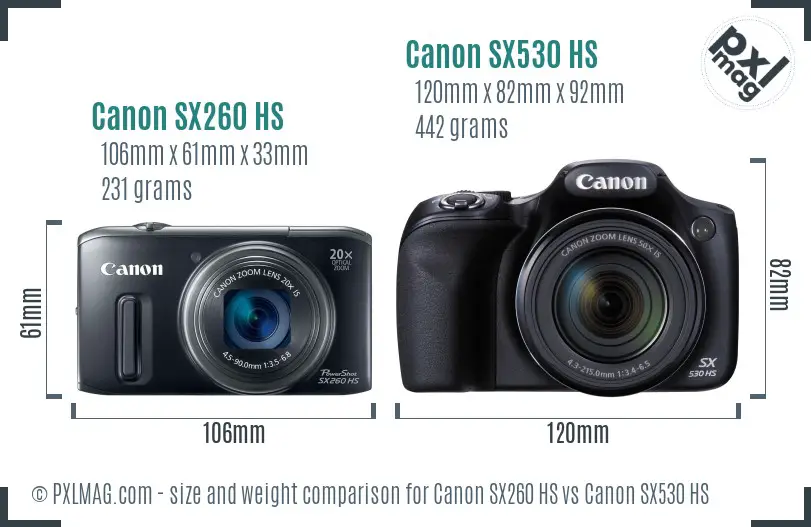 Canon SX260 HS vs Canon SX530 HS size comparison