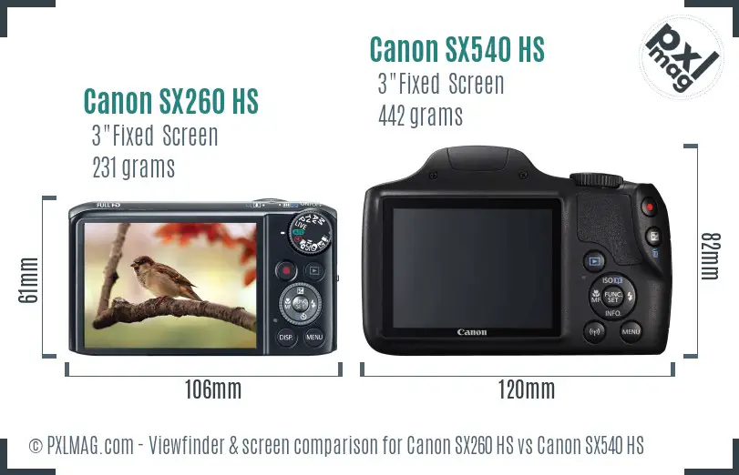 Canon SX260 HS vs Canon SX540 HS Screen and Viewfinder comparison