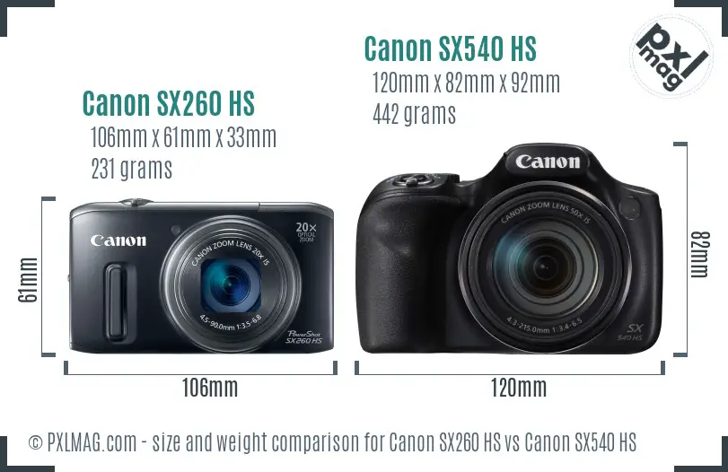 Canon SX260 HS vs Canon SX540 HS size comparison