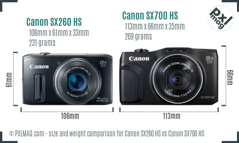 Canon SX260 HS vs Canon SX700 HS size comparison