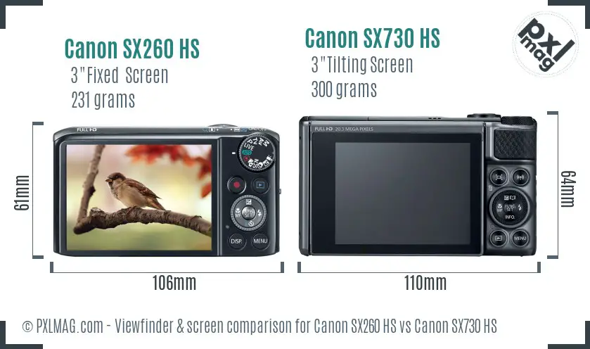 Canon SX260 HS vs Canon SX730 HS Screen and Viewfinder comparison