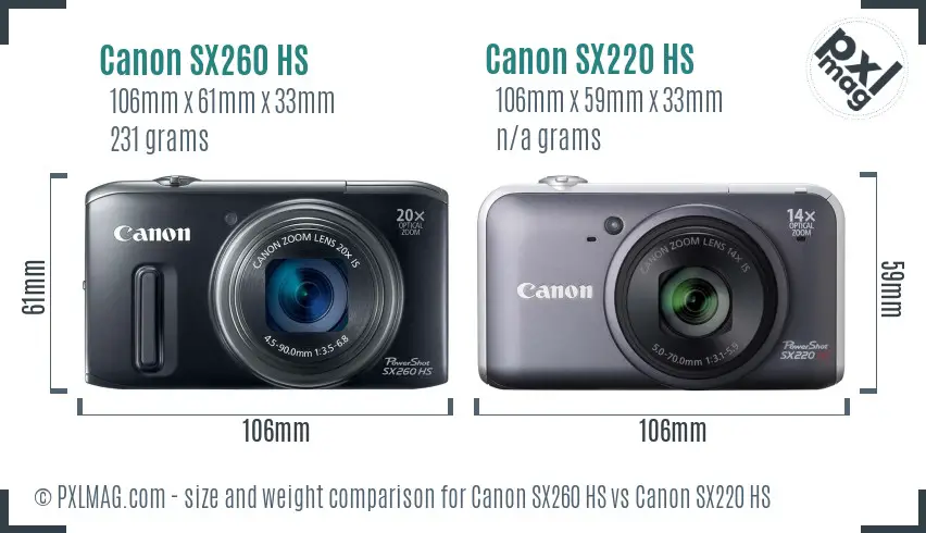 Canon SX260 HS vs Canon SX220 HS size comparison
