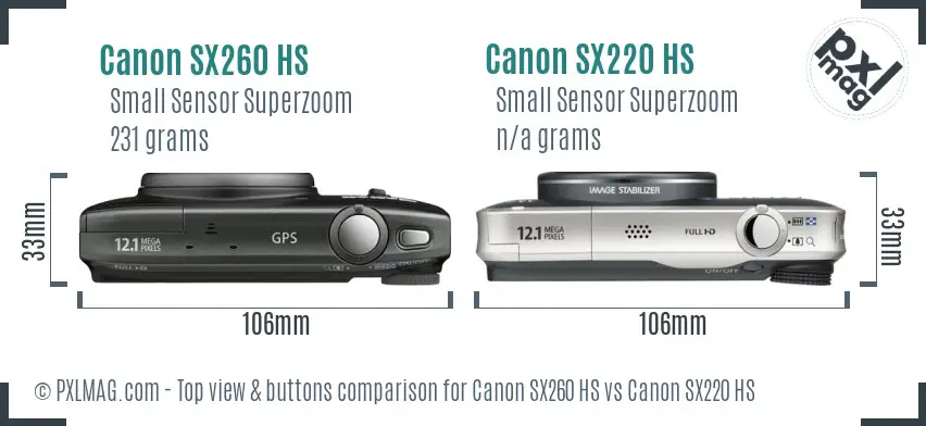 Canon SX260 HS vs Canon SX220 HS top view buttons comparison