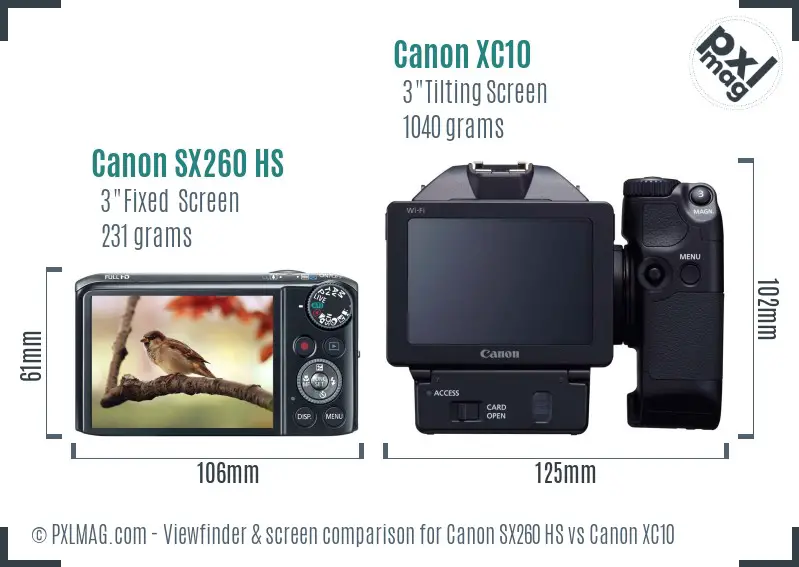 Canon SX260 HS vs Canon XC10 Screen and Viewfinder comparison