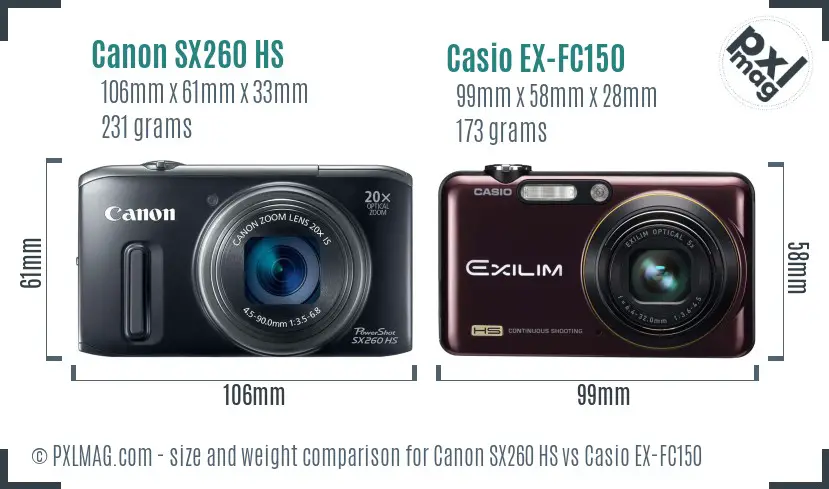 Canon SX260 HS vs Casio EX-FC150 size comparison