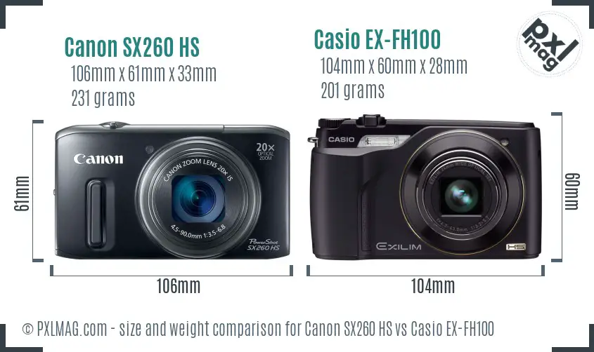 Canon SX260 HS vs Casio EX-FH100 size comparison