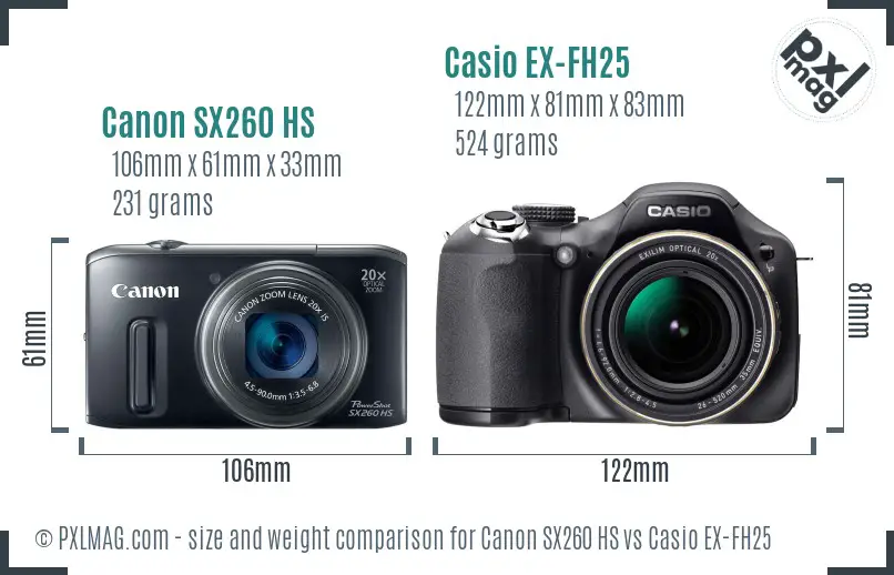 Canon SX260 HS vs Casio EX-FH25 size comparison