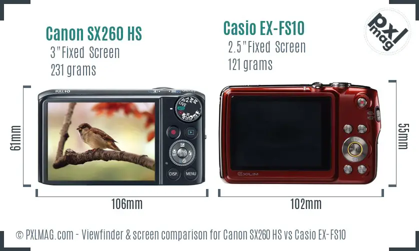 Canon SX260 HS vs Casio EX-FS10 Screen and Viewfinder comparison