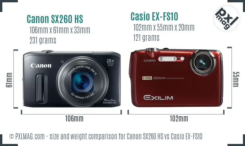 Canon SX260 HS vs Casio EX-FS10 size comparison