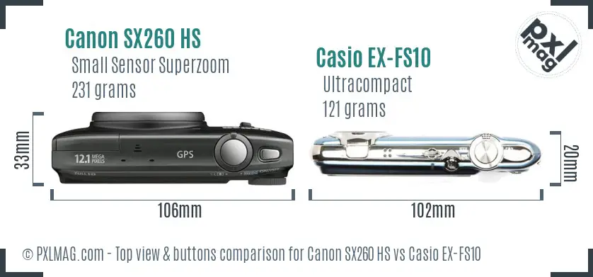 Canon SX260 HS vs Casio EX-FS10 top view buttons comparison