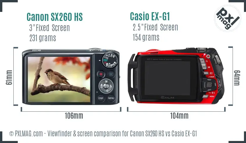 Canon SX260 HS vs Casio EX-G1 Screen and Viewfinder comparison