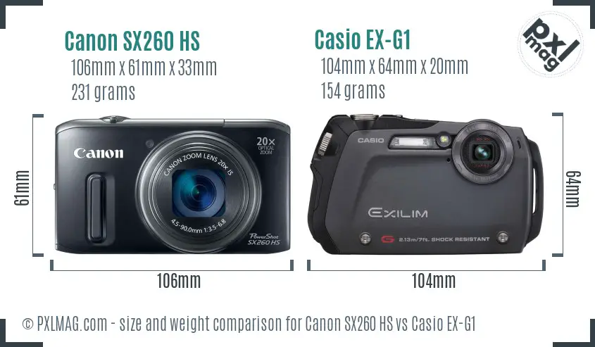 Canon SX260 HS vs Casio EX-G1 size comparison