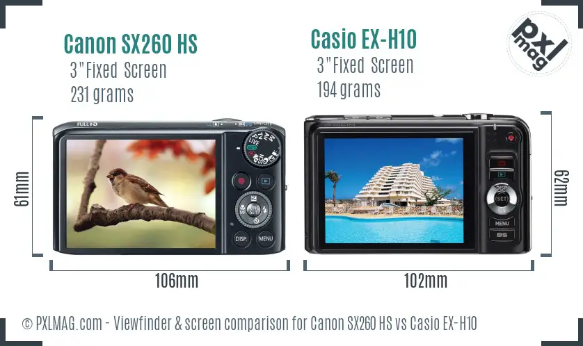 Canon SX260 HS vs Casio EX-H10 Screen and Viewfinder comparison