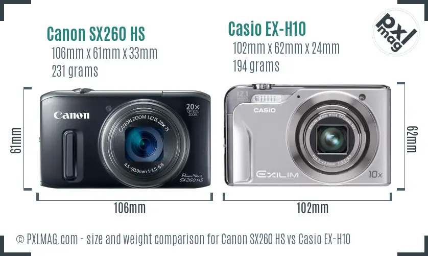 Canon SX260 HS vs Casio EX-H10 size comparison