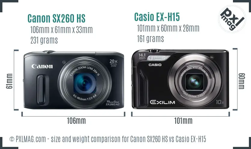 Canon SX260 HS vs Casio EX-H15 size comparison