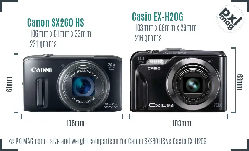 Canon SX260 HS vs Casio EX-H20G size comparison