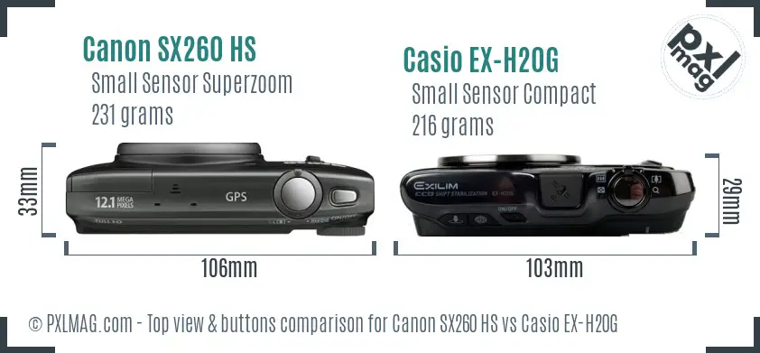Canon SX260 HS vs Casio EX-H20G top view buttons comparison