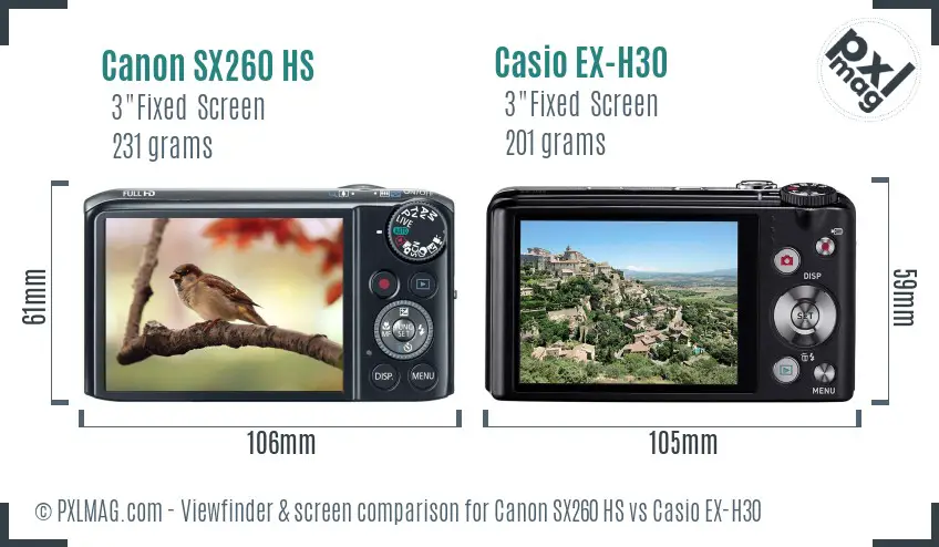 Canon SX260 HS vs Casio EX-H30 Screen and Viewfinder comparison