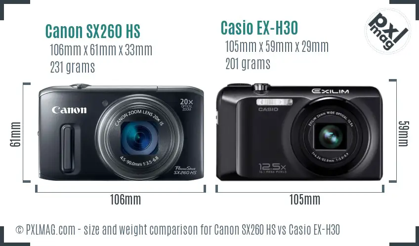 Canon SX260 HS vs Casio EX-H30 size comparison