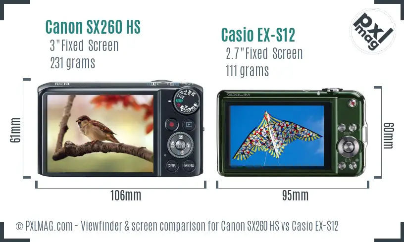 Canon SX260 HS vs Casio EX-S12 Screen and Viewfinder comparison