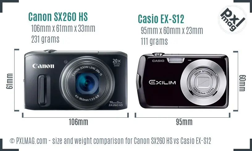 Canon SX260 HS vs Casio EX-S12 size comparison