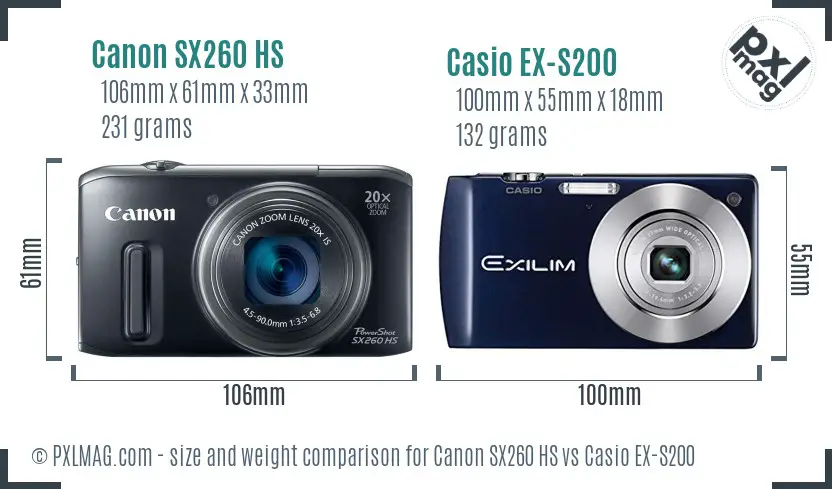 Canon SX260 HS vs Casio EX-S200 size comparison