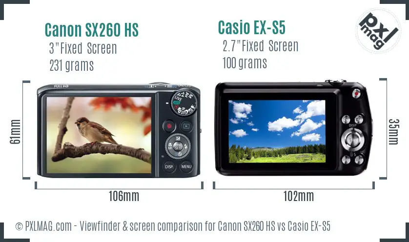 Canon SX260 HS vs Casio EX-S5 Screen and Viewfinder comparison