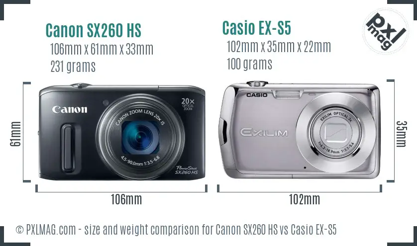 Canon SX260 HS vs Casio EX-S5 size comparison