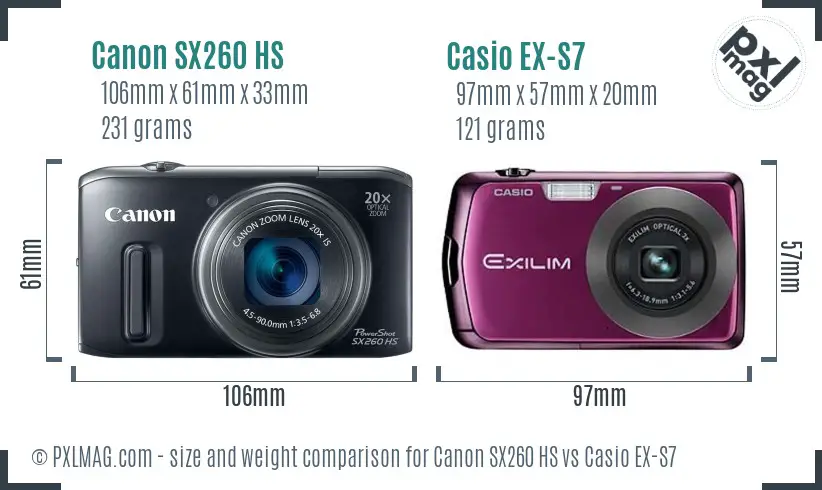 Canon SX260 HS vs Casio EX-S7 size comparison