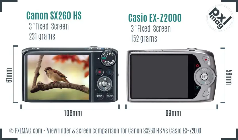 Canon SX260 HS vs Casio EX-Z2000 Screen and Viewfinder comparison