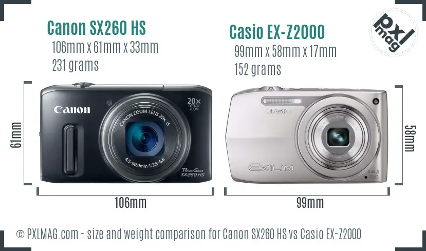 Canon SX260 HS vs Casio EX-Z2000 size comparison