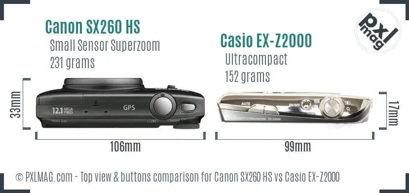 Canon SX260 HS vs Casio EX-Z2000 top view buttons comparison