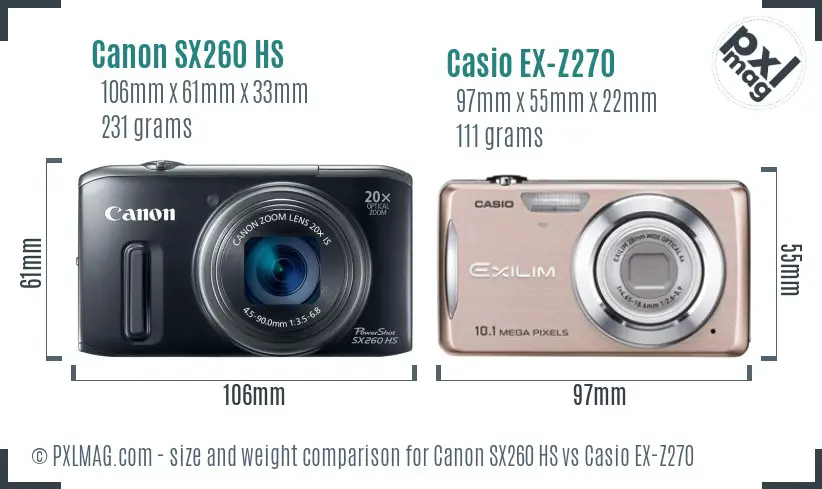 Canon SX260 HS vs Casio EX-Z270 size comparison