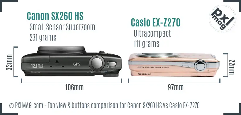 Canon SX260 HS vs Casio EX-Z270 top view buttons comparison