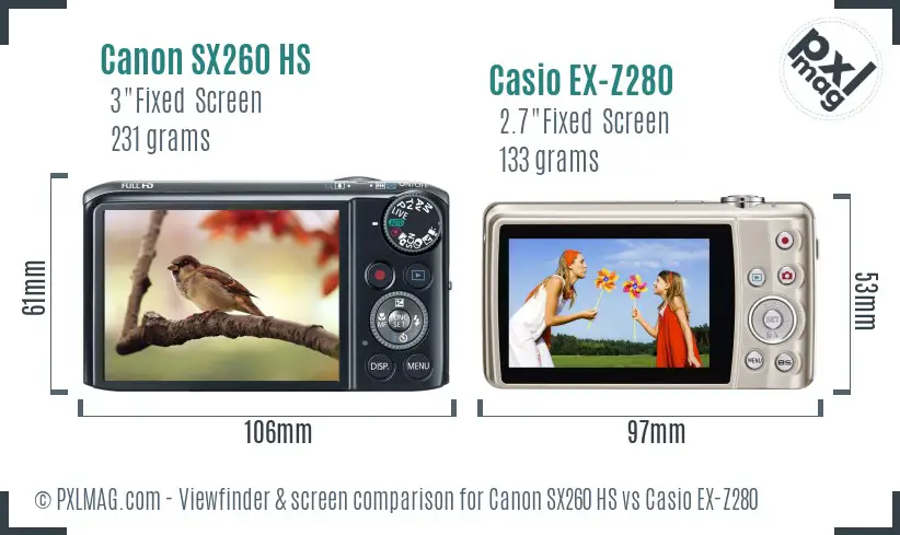 Canon SX260 HS vs Casio EX-Z280 Screen and Viewfinder comparison