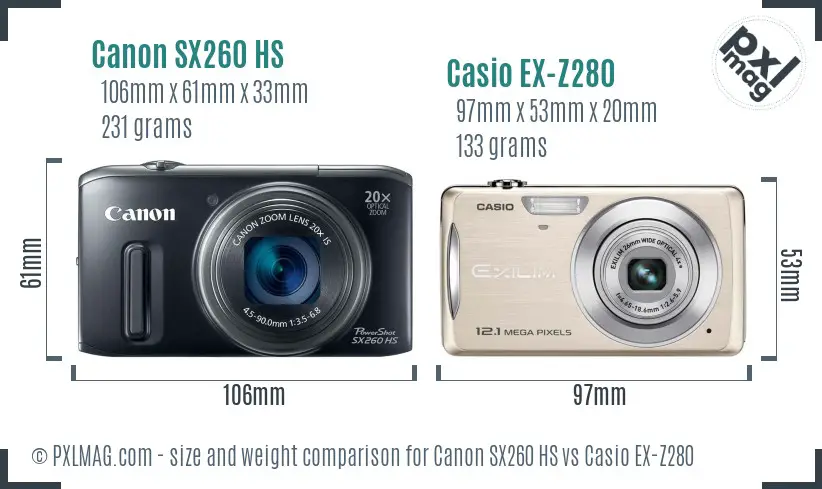 Canon SX260 HS vs Casio EX-Z280 size comparison