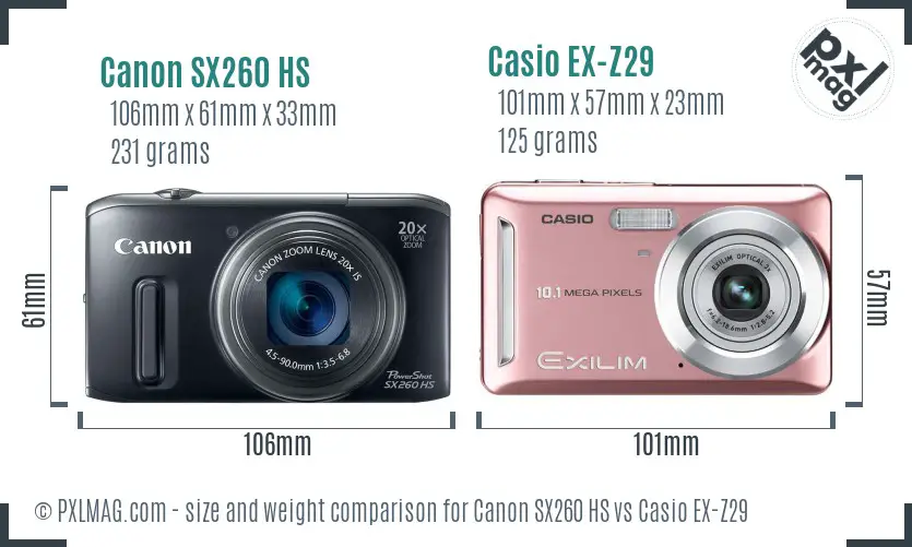 Canon SX260 HS vs Casio EX-Z29 size comparison