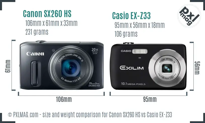 Canon SX260 HS vs Casio EX-Z33 size comparison
