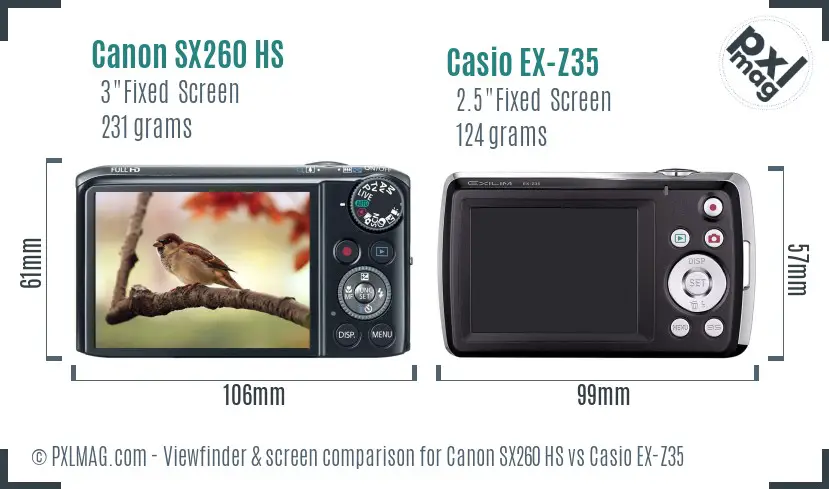 Canon SX260 HS vs Casio EX-Z35 Screen and Viewfinder comparison