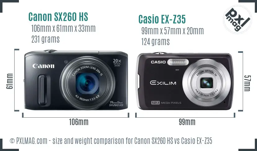 Canon SX260 HS vs Casio EX-Z35 size comparison