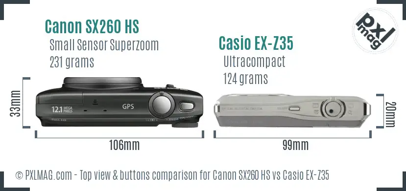 Canon SX260 HS vs Casio EX-Z35 top view buttons comparison
