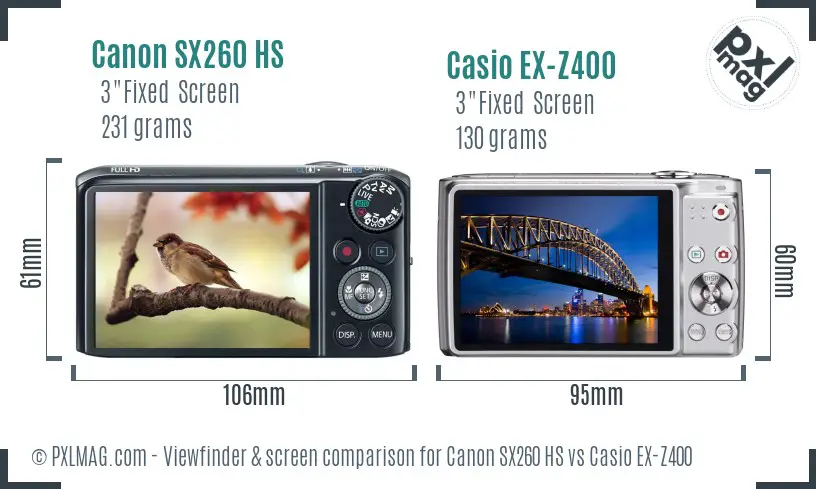 Canon SX260 HS vs Casio EX-Z400 Screen and Viewfinder comparison