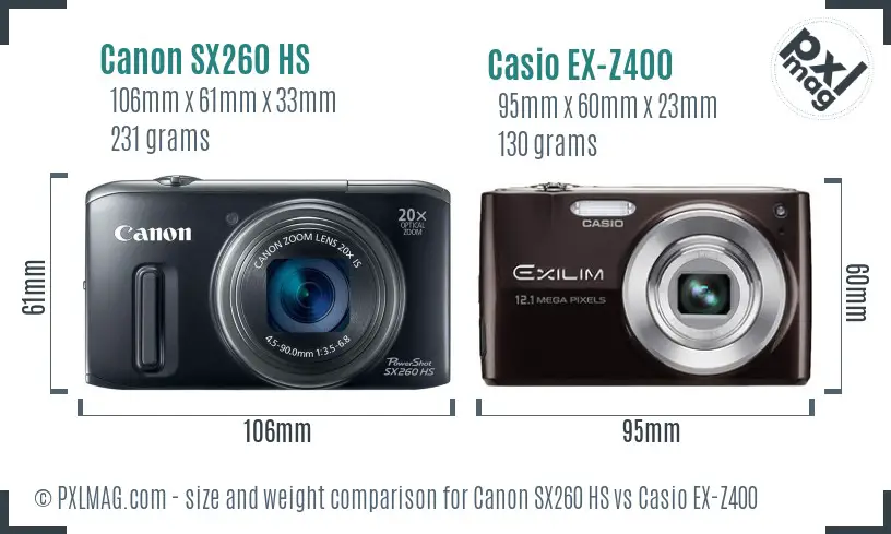 Canon SX260 HS vs Casio EX-Z400 size comparison