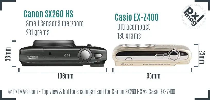 Canon SX260 HS vs Casio EX-Z400 top view buttons comparison