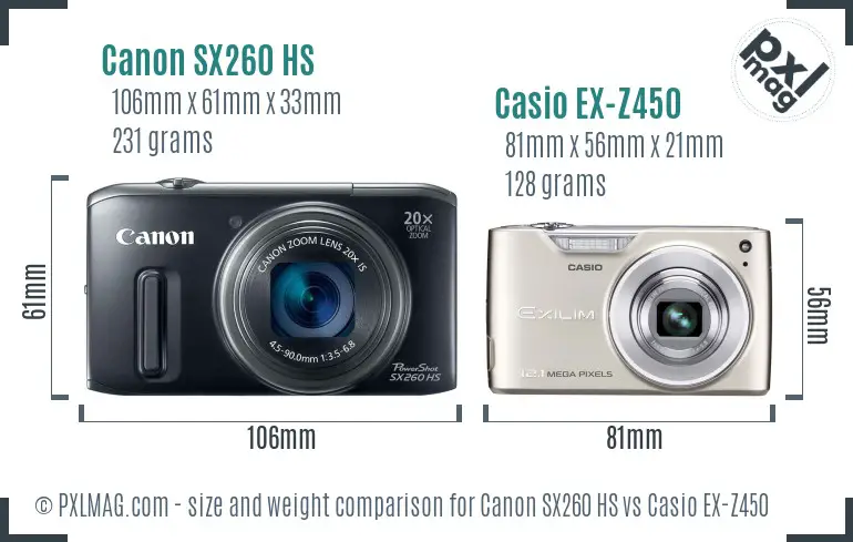 Canon SX260 HS vs Casio EX-Z450 size comparison